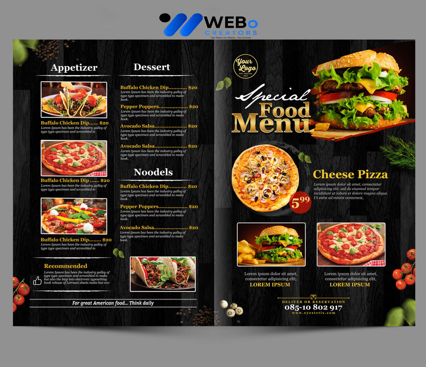 Modern restaurant menu design Georgia 2026 café menu layout food branding design services